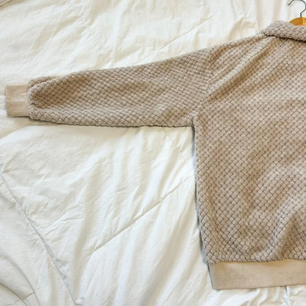 Shein Beige Textured Fleece Pullover Medium Long Sleeve 1/4 Zip Cozy Sweatshirt